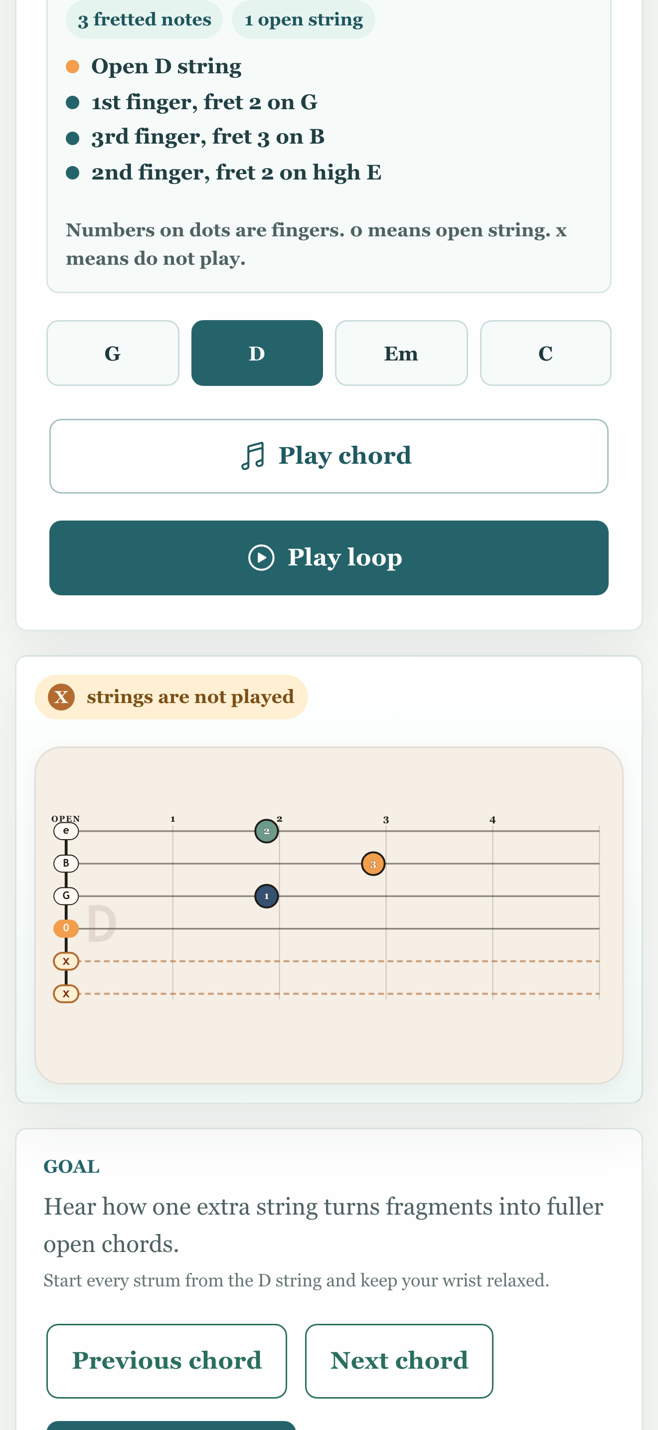 Four-string lesson that adds the D string